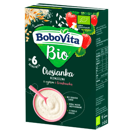 BoboVita Bio Farina d'avena con riso e fragola, senza latticini, senza zuccheri aggiunti, dopo 6 mesi, 200 g