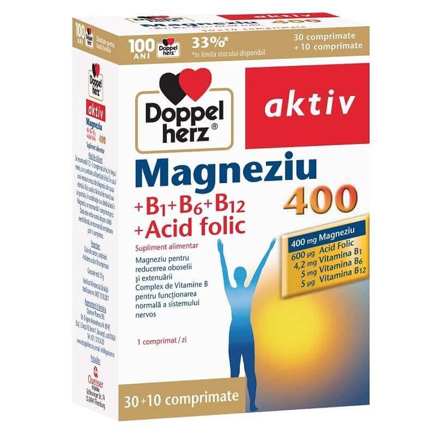 Magnesio 400 mg+ Vit. B1+B6+B12+ Acido folico, 30+ 10 compresse, Doppelherz 