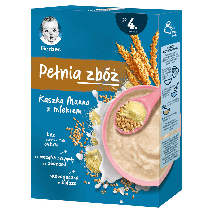 Gerber Pełnia Zbóż, porridge di semolino con latte, senza zuccheri aggiunti, dopo 4 mesi, 200 g