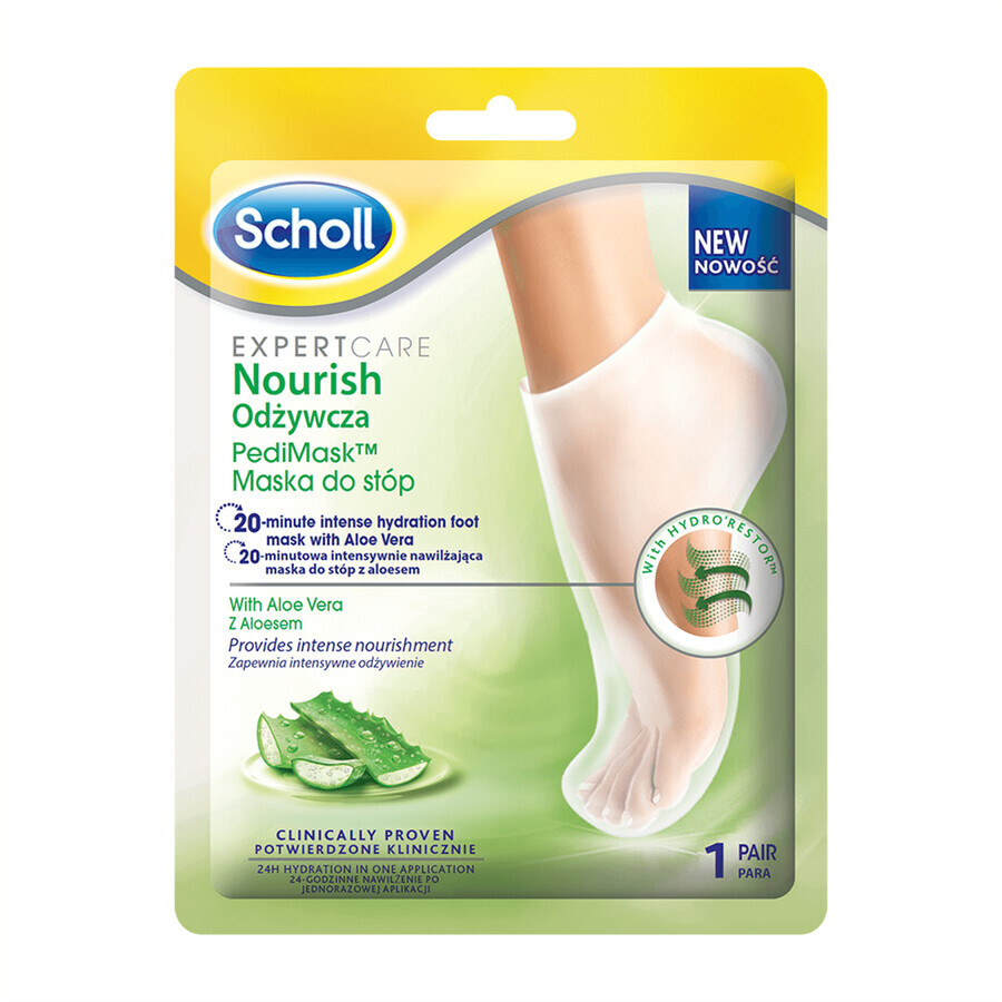 Scholl PediMask, maschera nutriente per piedi con aloe vera, 1 paio