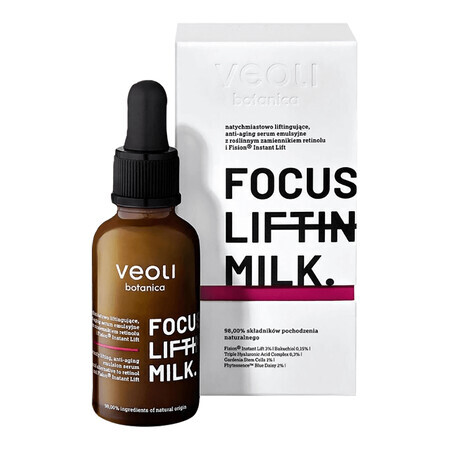 Veoli Botanica Focus Lifting Milk, lifting emulsion serum, anti-aging, with bacchiole and Fision Instant Lift, 30 ml