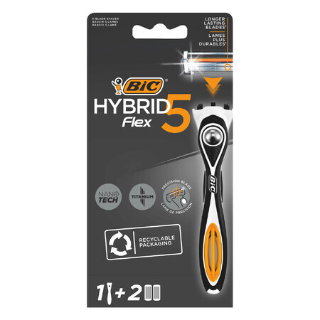 BIC Flex 5 Hybrid, rasoio, manico + 2 ricariche