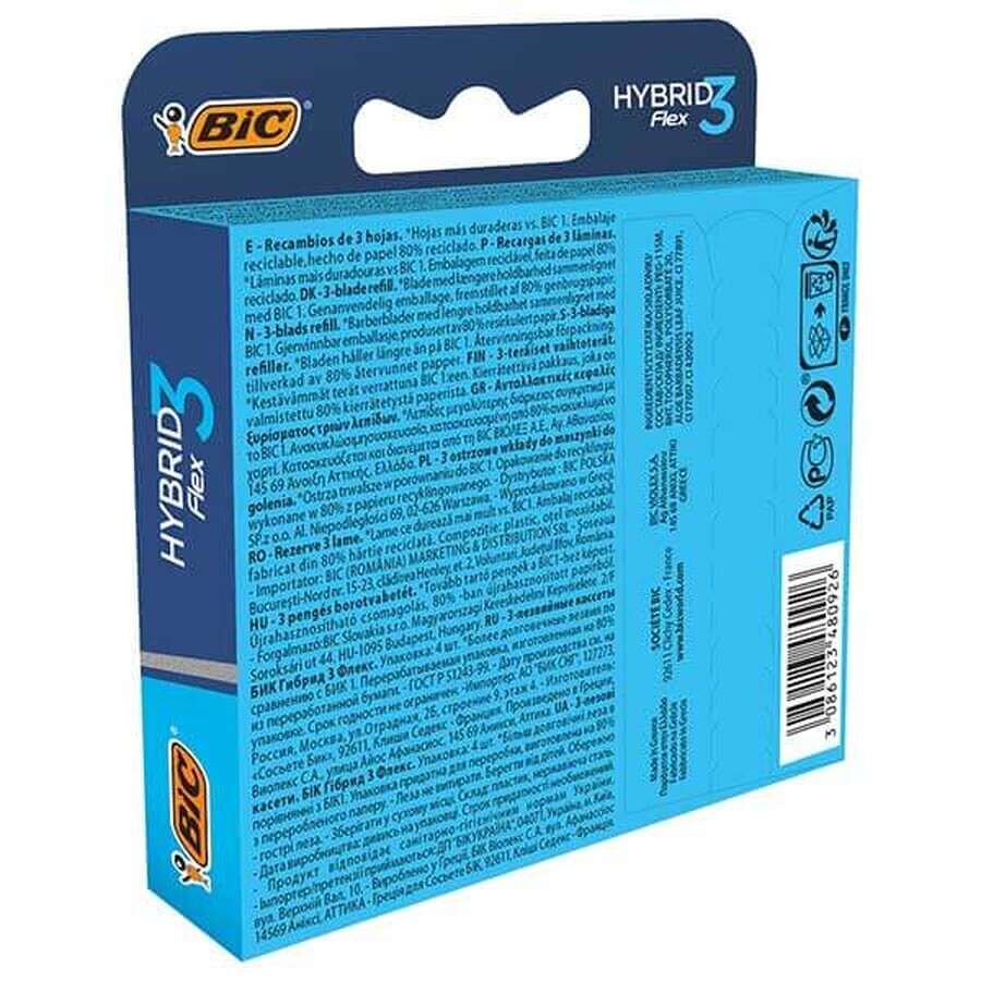 BIC Flex 3 Hybrid, cartuchos reemplazables, 4 piezas