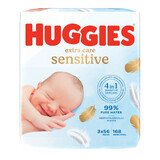 Huggies Extra Care Sensitive, salviette umidificate, 3 x 56 pz.