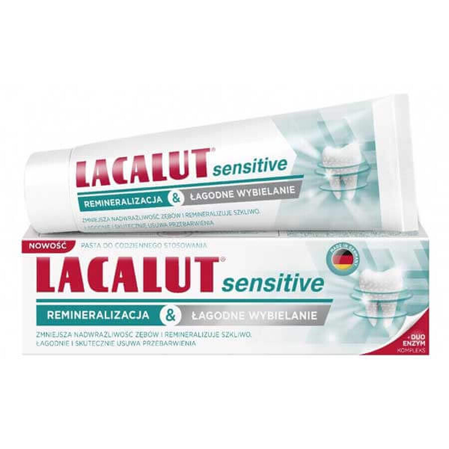 Lacalut Sensitive, dentifricio remineralizzante dello smalto e sbiancante delicato, 75 ml