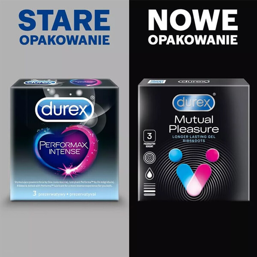 Durex Mutual Pleasure, profilattici con lubrificante per il rapporto sessuale, a coste con bordino, 3 pezzi