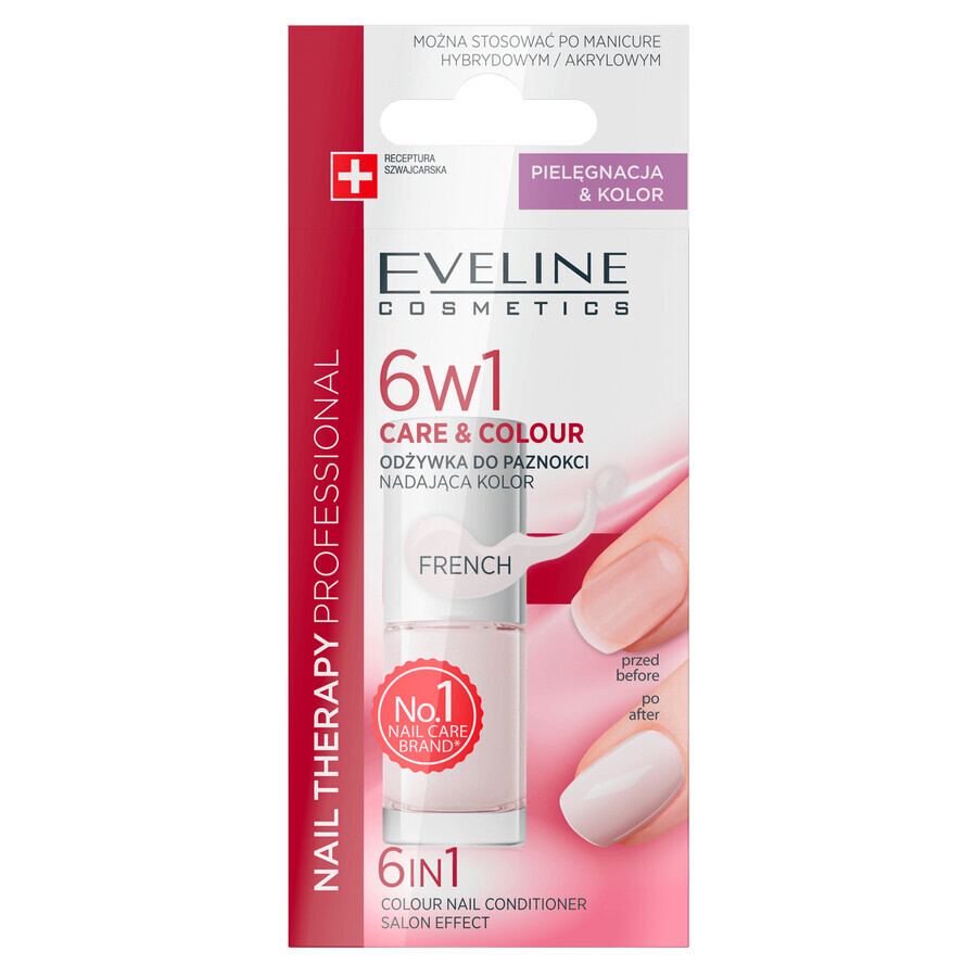 Eveline Cosmetics Nail Therapy, balsamo per unghie 6in1, francese, 5 ml