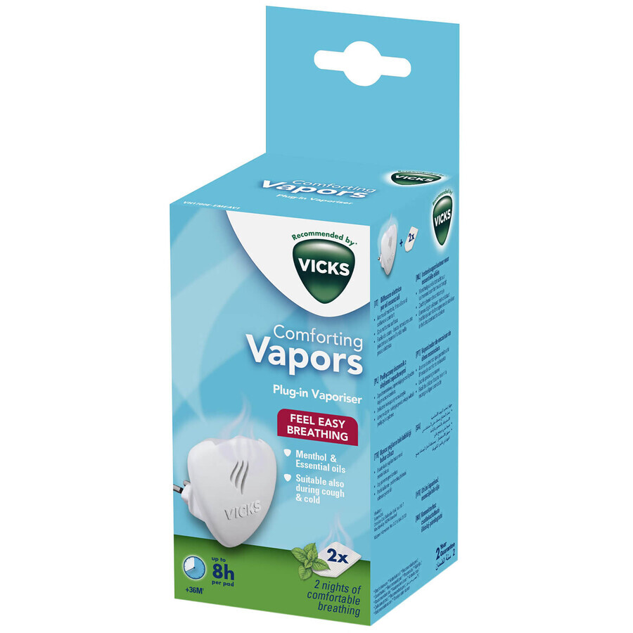 Vicks Comforting Vapors, diffusore di oli a contatto + 2 ricariche, profumo di mentolo