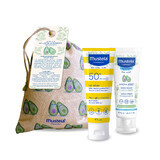 Mustela Sun set, Baby on the go - pelle normale, latte solare, SPF 50+, 40 ml + Hydra Bebe, crema viso, 40 ml