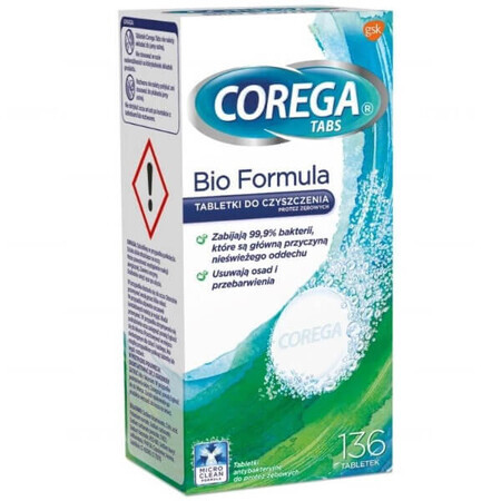 Corega Tabs Bio Formula 4in1, compresse per la pulizia delle protesi, 136 compresse