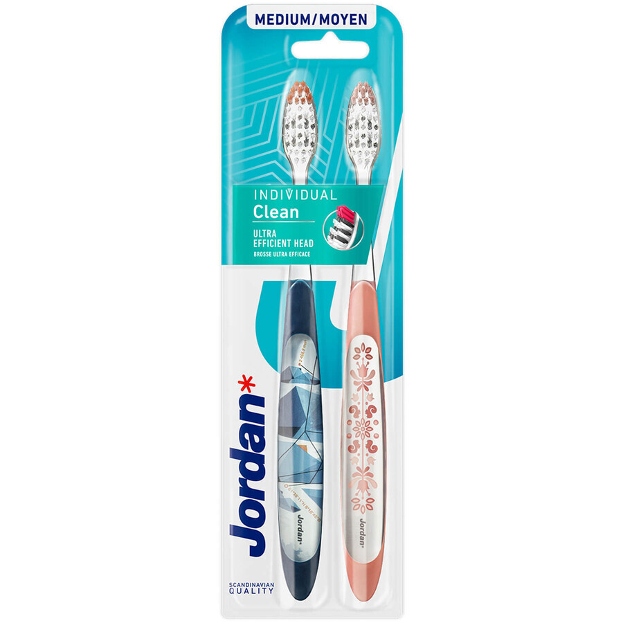 Jordan Individual Clean, spazzolino da denti, medio, 2 pezzi