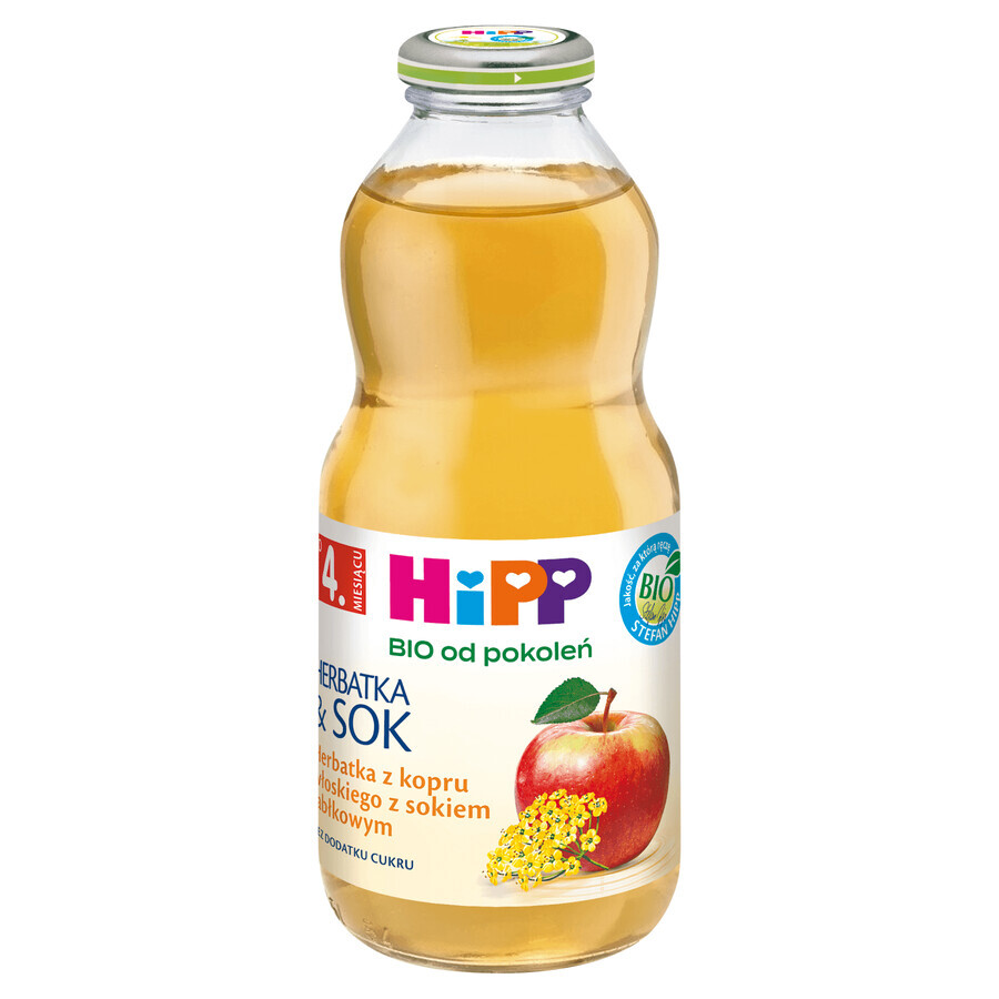 HiPP Tea &amp; Juice Bio, tè al finocchio con succo di mela, dopo 4 mesi, 500 ml