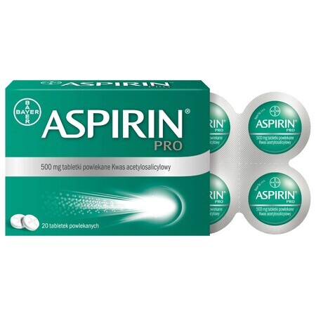 Aspirin Pro 500 mg, 20 film-coated tablets