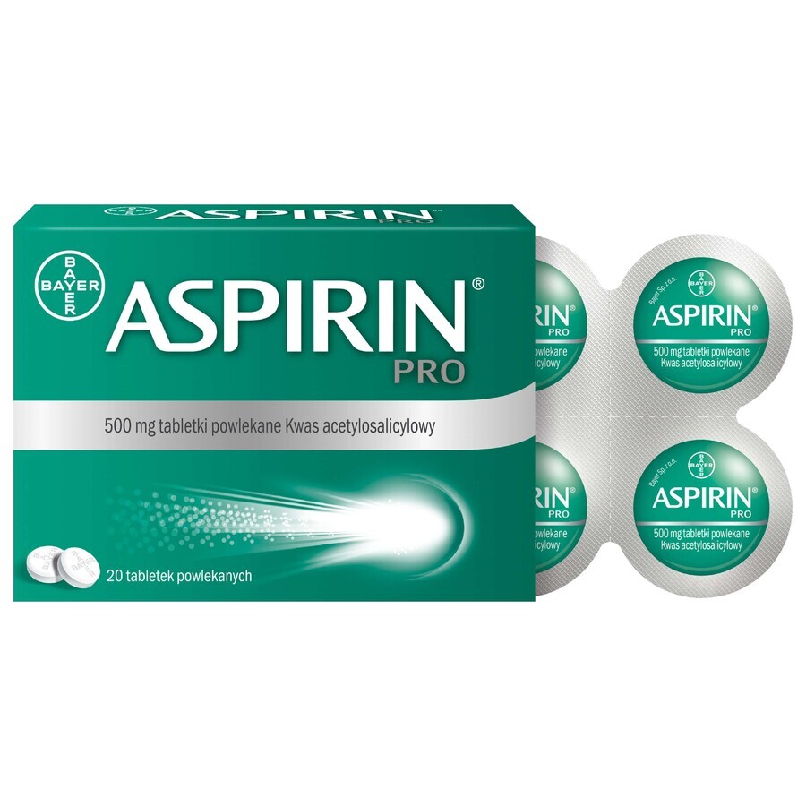 Aspirin Pro 500 mg, 20 film-coated tablets