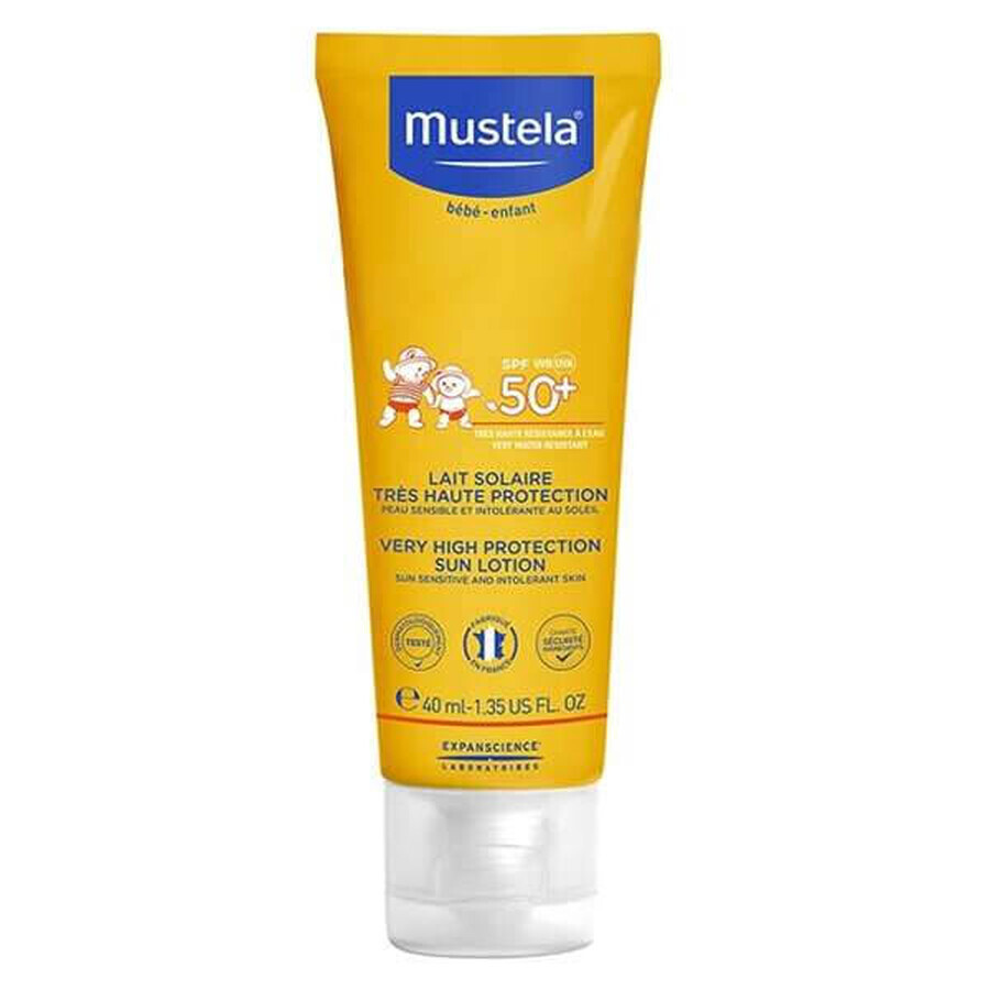 Mustela Sun set, Baby on the go - pelle a tendenza atopica, latte solare, SPF 50, 40 ml + Stelatopia, crema viso, 40 ml