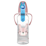 Canpol Babies, biberon sottile con manico, Cute Animals, 11/845, rosa, da 12 mesi, 250 ml