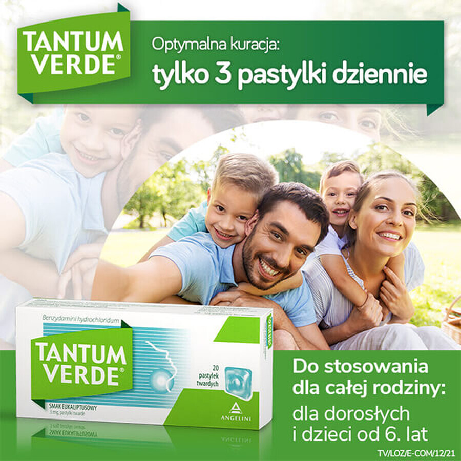 Tantum Verde 3 mg, aroma di eucalipto, 20 pastiglie rigide