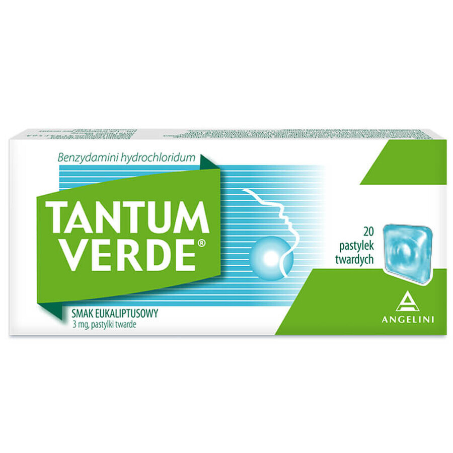 Tantum Verde 3 mg, aroma di eucalipto, 20 pastiglie rigide