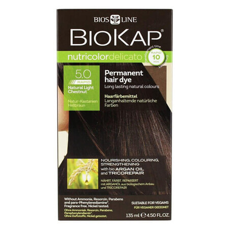 Biokap Nutricolor Delicato Rapid, culoare de păr, 5.0 castan natural deschis, 135 ml