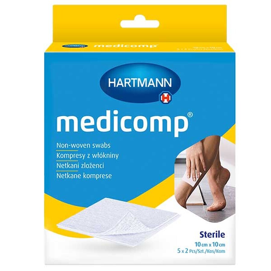 Medicomp, impacchi sterili in tessuto non tessuto, 4 strati, 10 cm x 10 cm, 5 x 2 pz.