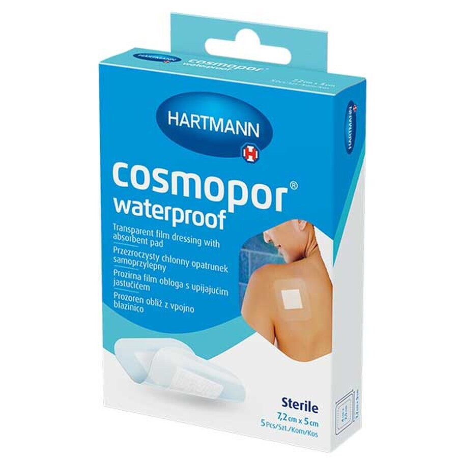 Cosmopor Waterproof, absorbent, self-adhesive, waterproof, sterile, transparent, 7.2 cm x 5 cm, 5 pcs.