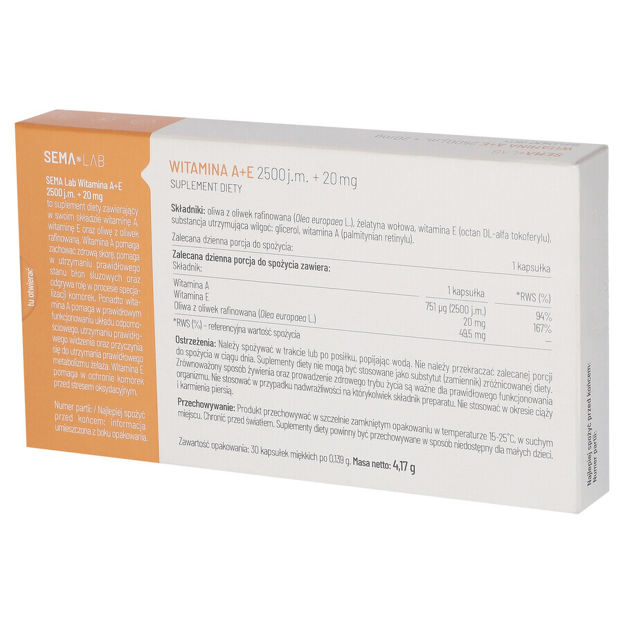 SEMA Lab Vitamina A+E 2500 UI + 20 mg, 30 capsule molli