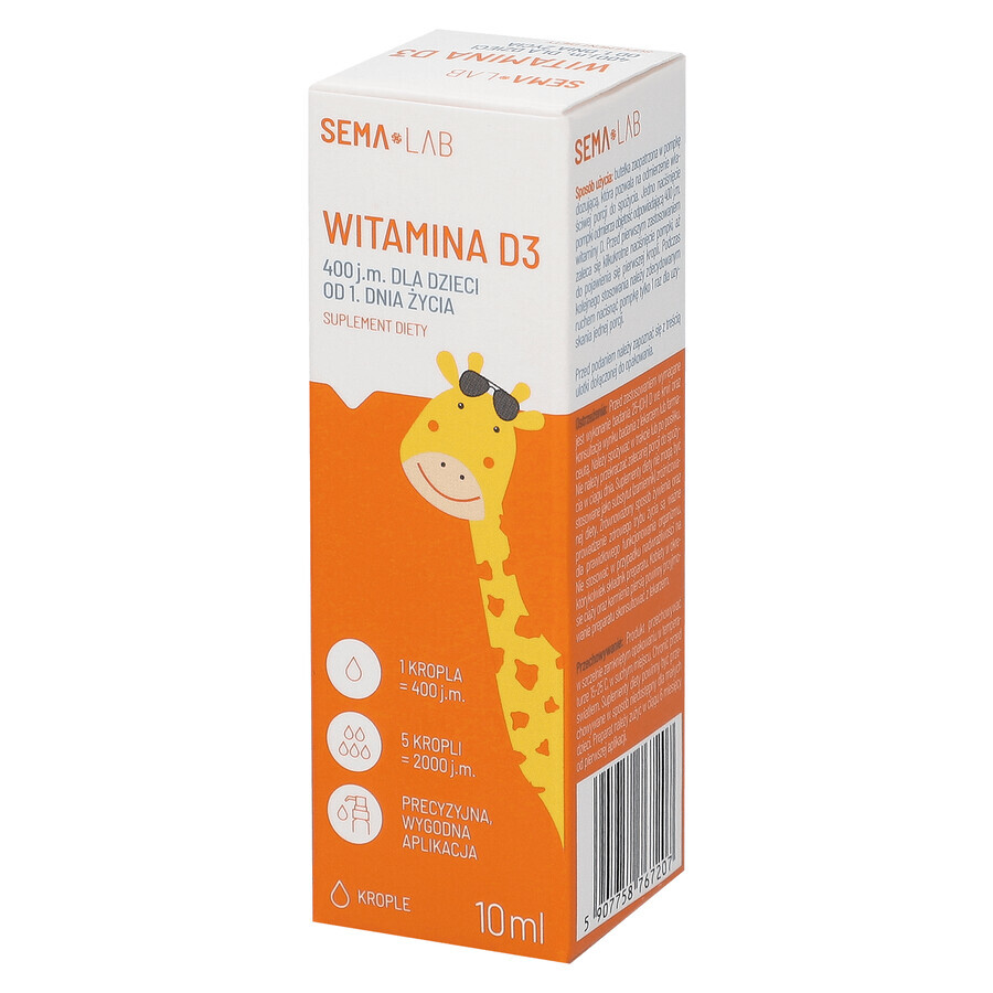 SEMA Lab Vitamina D3 400 UI per bambini dal 1° giorno, gocce, 10 ml