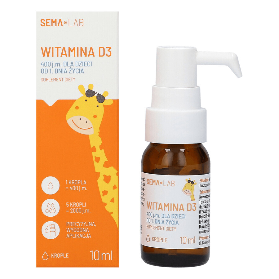 SEMA Lab Vitamina D3 400 UI per bambini dal 1° giorno, gocce, 10 ml