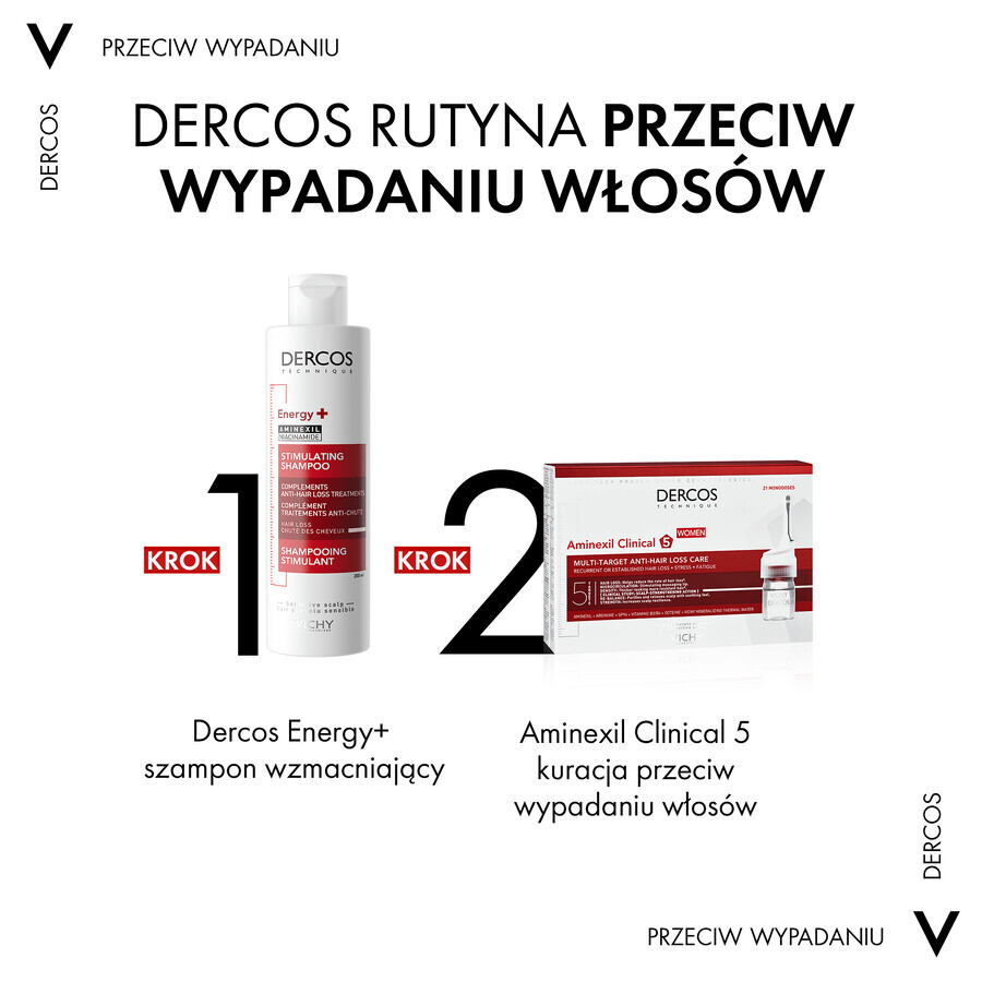 Vichy Dercos Aminexil Clinical 5, trattamento anticaduta dei capelli per le donne, 6 ml x 21 fiale