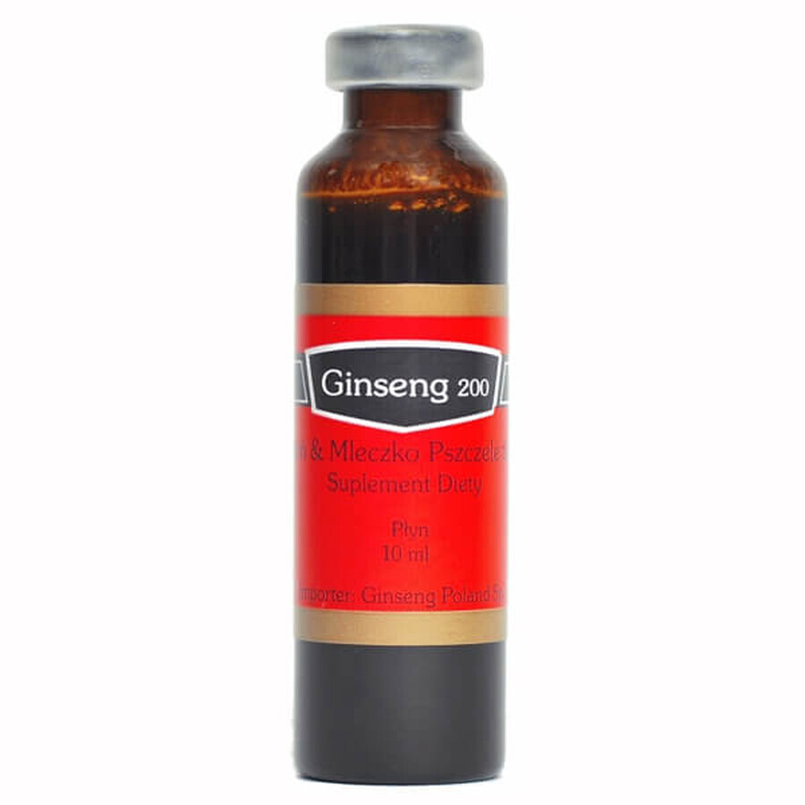 Ginseng 200, Ginseng, pappa reale e miele, 10 flaconcini da 10 ml ciascuno