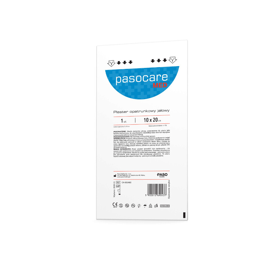 Pasocare Med, cerotto per medicazione, sterile, 10 cm x 20 cm, 1 pezzo