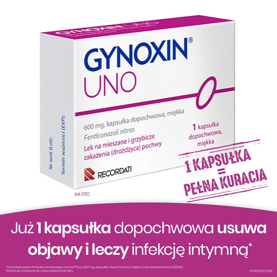 Gynoxin Uno 600 mg, 1 soft vaginal capsule