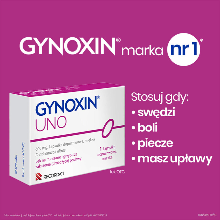 Gynoxin Uno 600 mg, 1 soft vaginal capsule