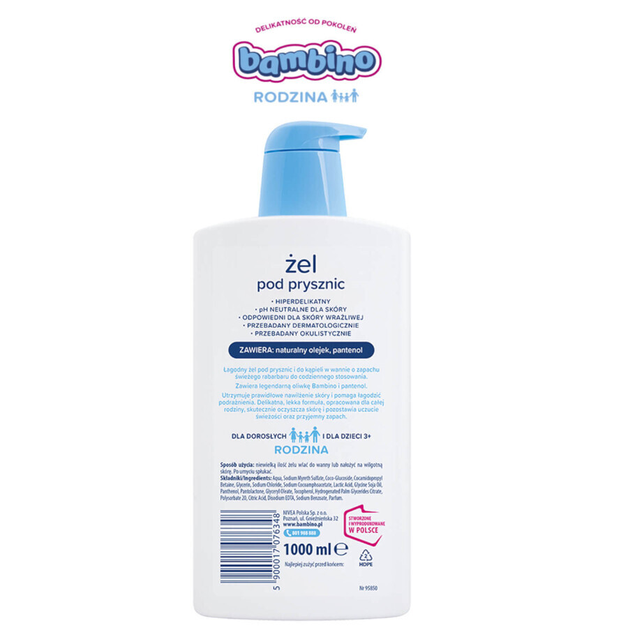 Bambino Family, gel de ducha y baño, hiperdelicado, aroma ruibarbo, 1000 ml