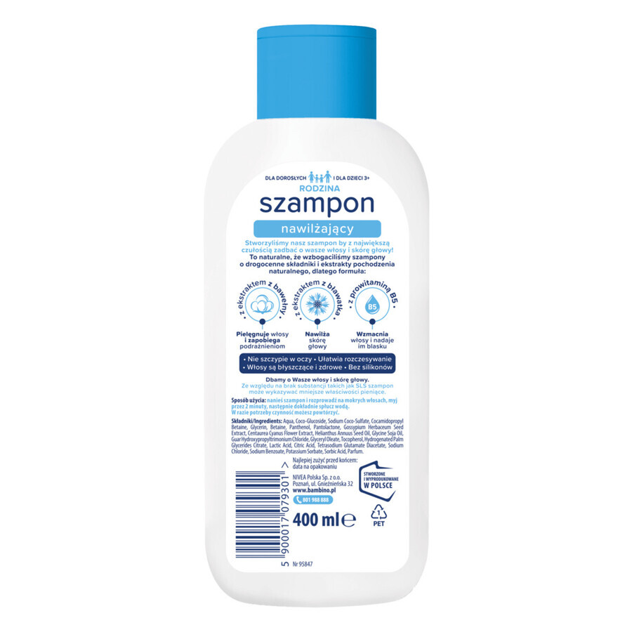 Bambino Family, feuchtigkeitsspendendes Shampoo für normales und trockenes Haar, hyperfeines Haar, ab 3 Jahren, 400 ml