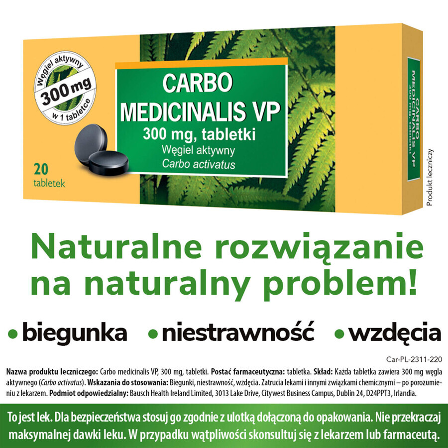 Carbo medicinalis VP 300 mg, activated carbon, 20 tablets