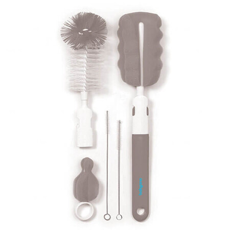 BabyOno, set di scovolini per biberon e tettarelle con manico intercambiabile e mini spugna, grigio, 1 set