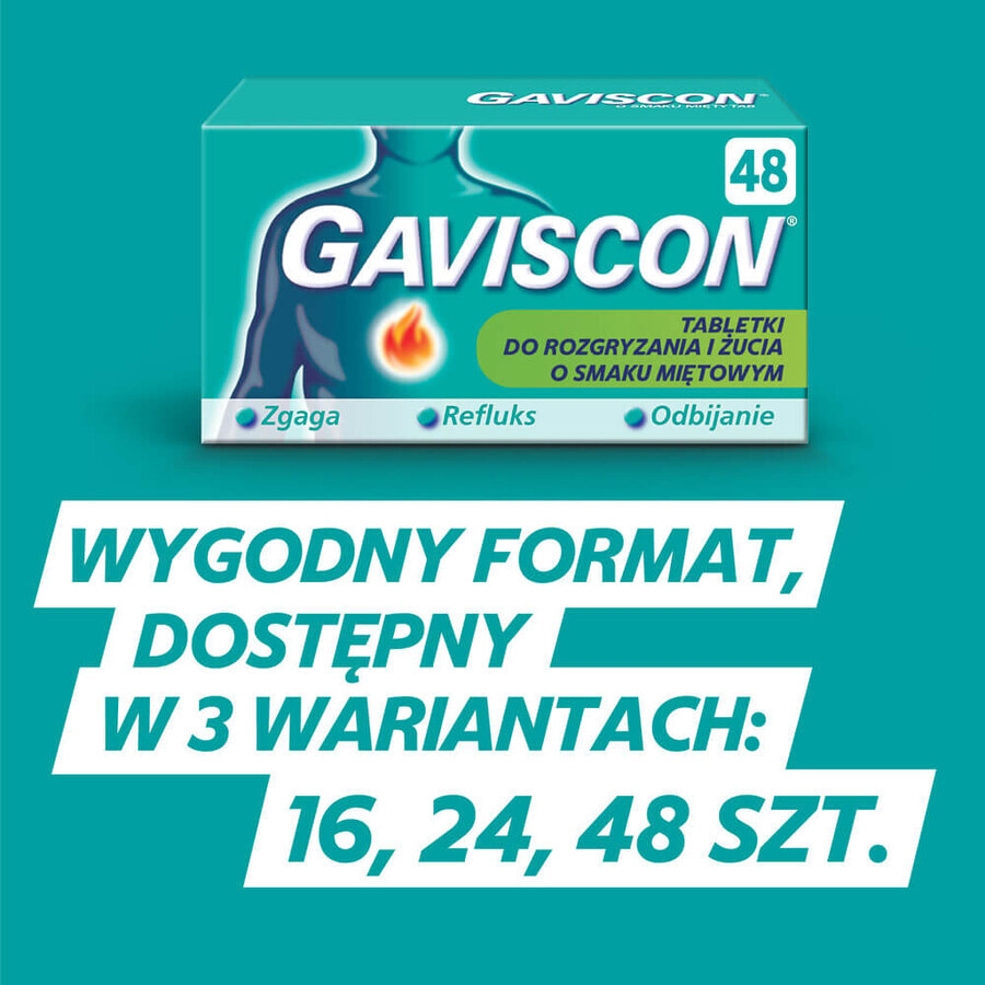 Gaviscon Tab al gusto di menta 250 mg + 133,5 mg + 80 mg, 24 compresse masticabili