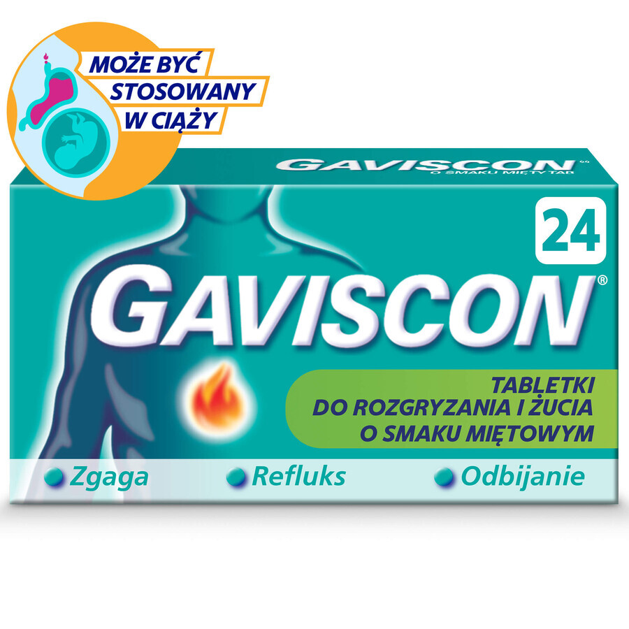 Gaviscon Tab al gusto di menta 250 mg + 133,5 mg + 80 mg, 24 compresse masticabili