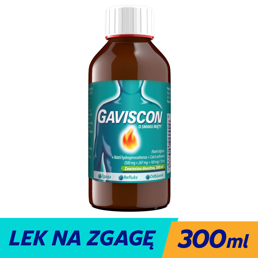 Gaviscon aromatizzato alla menta (500 mg + 267 mg + 160 mg)/ 10 ml, sospensione orale, 300 ml