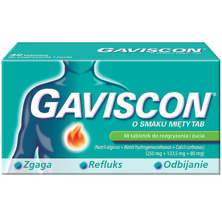 Gaviscon Tab al gusto di menta 250 mg + 133,5 mg + 80 mg, 48 compresse masticabili