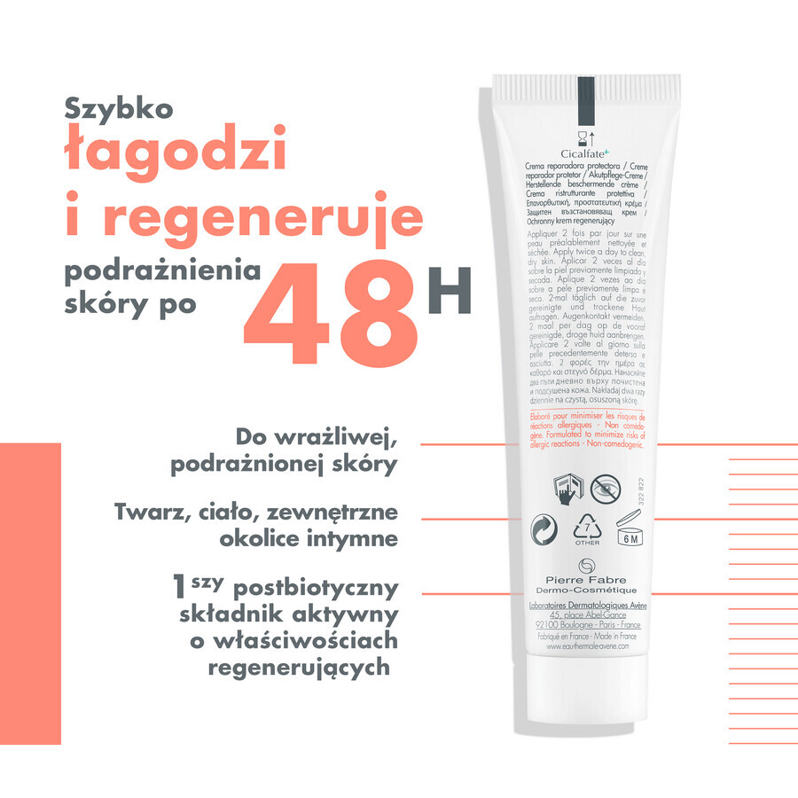 Avene Cicalfate+, cremă protectoare regenerantă pentru întreaga familie, piele sensibilă și iritată, 40 ml