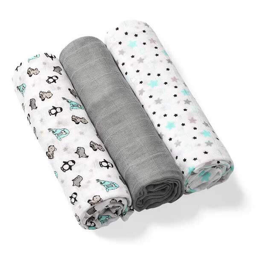 BabyOno, couches naturelles en fibre de bambou biologique, 397/02, gris, 3 pièces