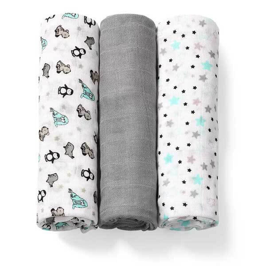 BabyOno, couches naturelles en fibre de bambou biologique, 397/02, gris, 3 pièces