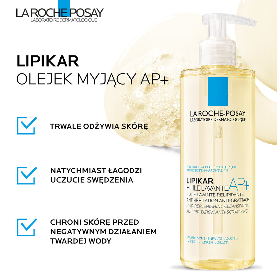 La Roche-Posay Lipikar AP+, olio detergente lipidico ricostituente, contro le irritazioni cutanee, 750 ml