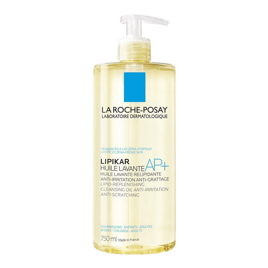 La Roche-Posay Lipikar AP+, olio detergente lipidico ricostituente, contro le irritazioni cutanee, 750 ml