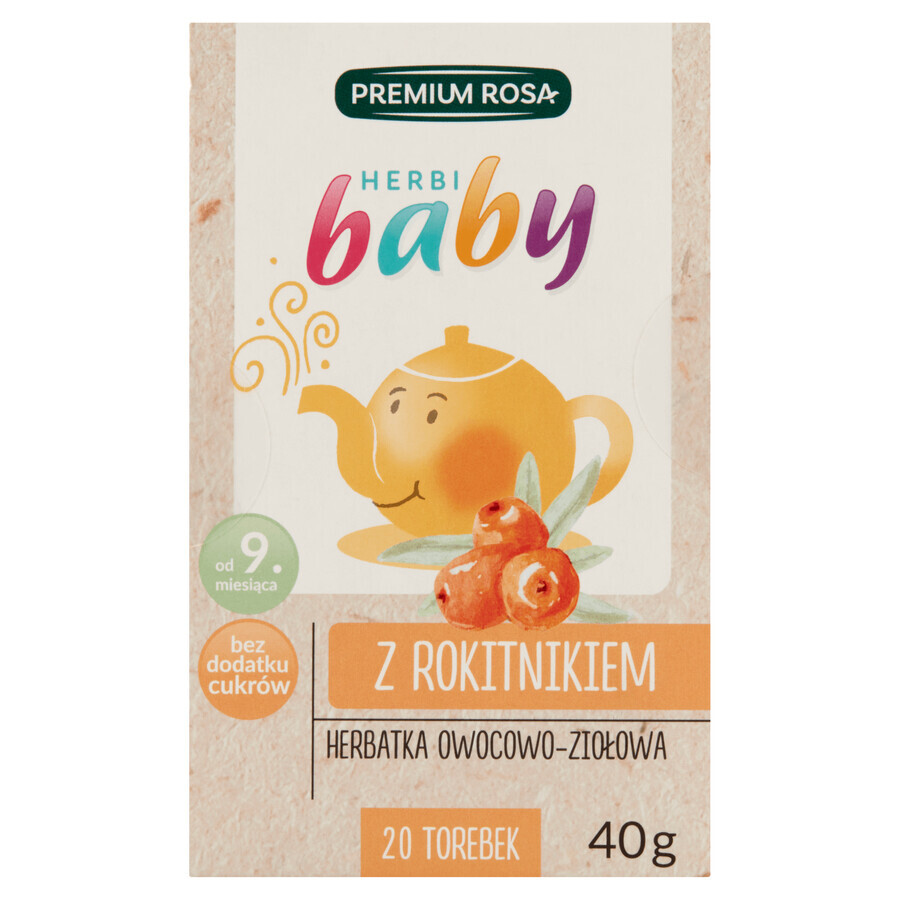 Premium Rosa Herbi Baby olivello spinoso, tè per neonati e bambini dai 9 mesi, 20 bustine