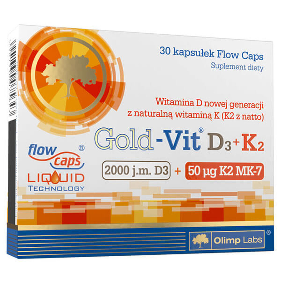 Olimp Gold-Vit D3 + K2, vitamina D 2000 UI + vitamina K 50 µg, 30 capsule