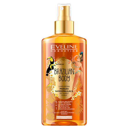 Eveline Cosmetics Brazilian Body, nebbia autoabbronzante di lusso per viso e corpo 5in1, carnagione chiara e media, 150 ml