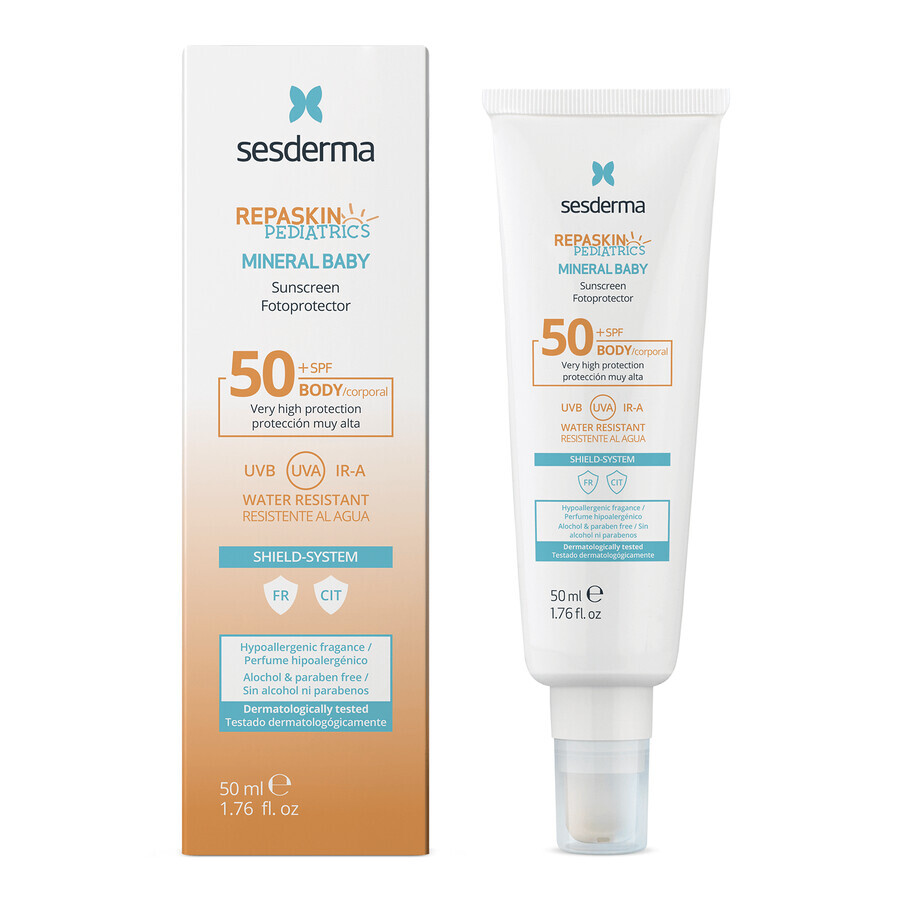 Sesderma Repaskin Pediatrics, protezione solare minerale per bambini sotto i 3 anni, SPF 50+, 50 ml 